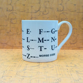 Mug with Morse code design on a wooden background